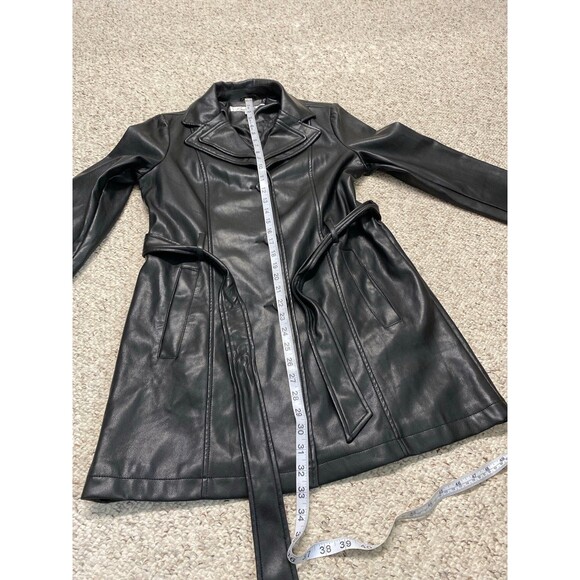 Kenneth Cole Black Faux Leather Trench Coat – Belted Longline Moto Chic M - Picture 8 of 12